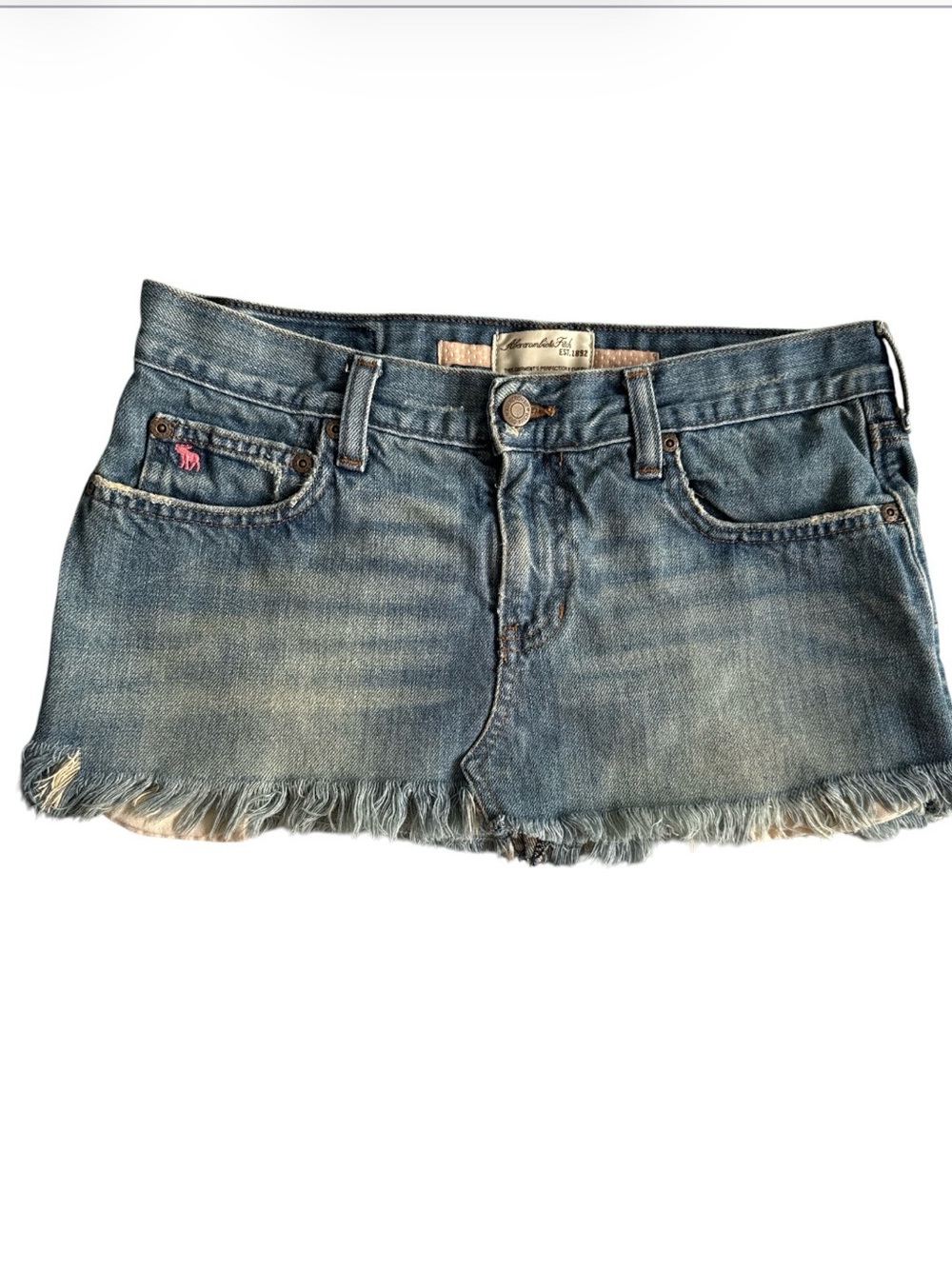 ABERCROMBIE & FITCH Vintage Mini Jean Skirt Sz 4 Cut Off Light Blue Low Rise Y2K